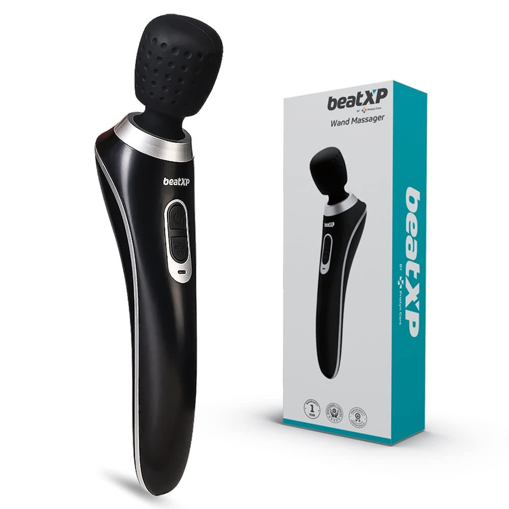 beatXP Intense Smart Vibration Wand for Personal Body Pain Relief Waterproof, Cordless Head Massager, Travel Lock Mode and Smart Memory Technology, 1 Year Warranty, Battery Powered, Black