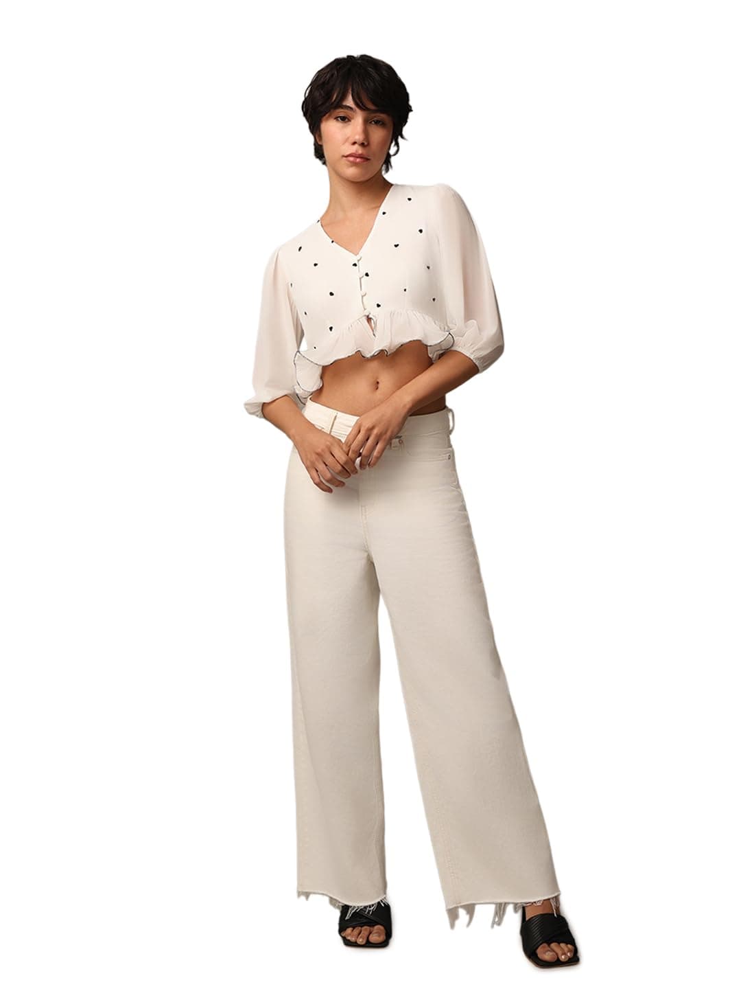 ONLY Women's Polyester Solid Regular Fit T-Shirt