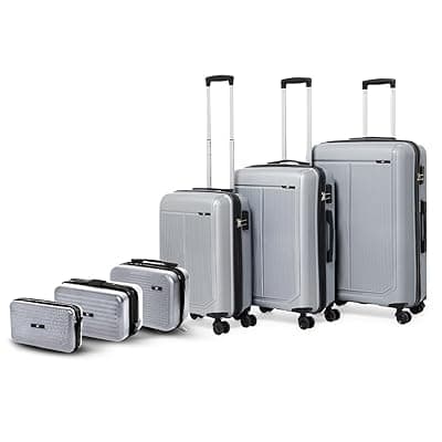 Megatron Family Pack – 6 Pcs Family Set | 3 Trolley Bags (20”/24”/28”) + 3 Vanity Cases (8”/10”/13”) | Lightweight Recyclable Polypropylene Luggage with Smooth 8 Spinner Wheels (Black)