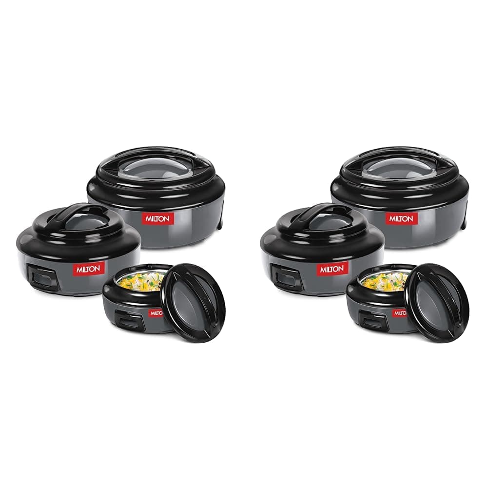MILTON Ernesto Inner Stainless Steel Jr. Casserole Set of 3 (420 ml, 850 ml, 1.43 litres), Grey | Easy to Carry | Serving | Stackable (Pack of 2)