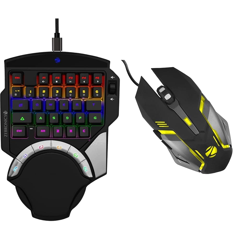 ZEBRONICS Zeb-Max Atom One-Handed RGB Gaming Mechanical USB Keyboard, 37 Keys with 5 Macro Keys, Wrist P