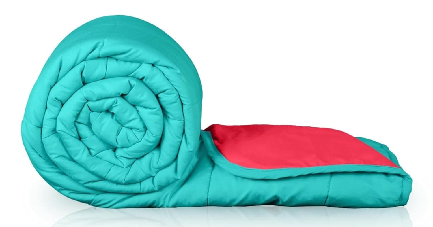 Zinnia Ultra Soft Microfibre Reversible Comforter - Double 230 x 255 CM, Red and Bright Aqua.(Solid - Vibrant)