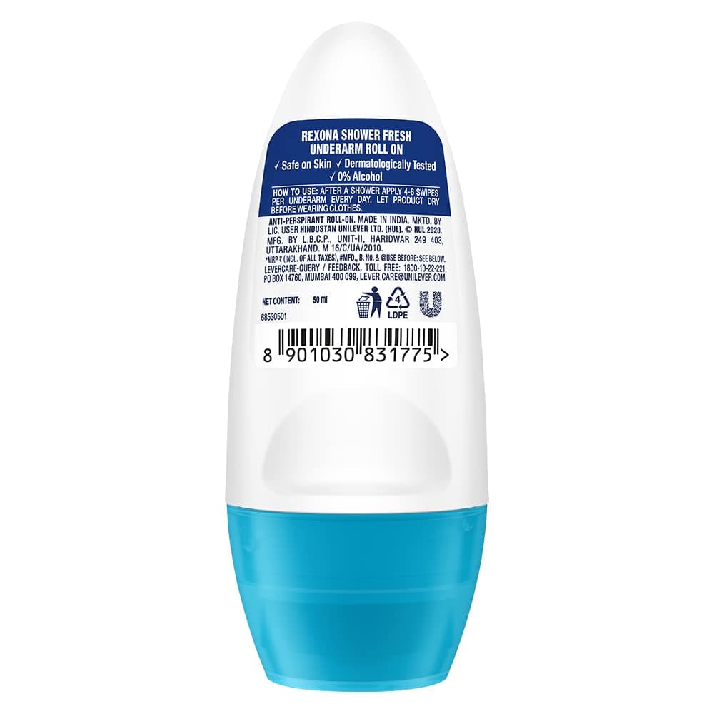 Rexona Shower Fresh Underarm Roll On Perfume For Women, Antiperspirant, Removes Odour, Keeps Skin Fresh & Clean, Alcohol Free, Skin Friendly, 50 Ml (Pack of 2)