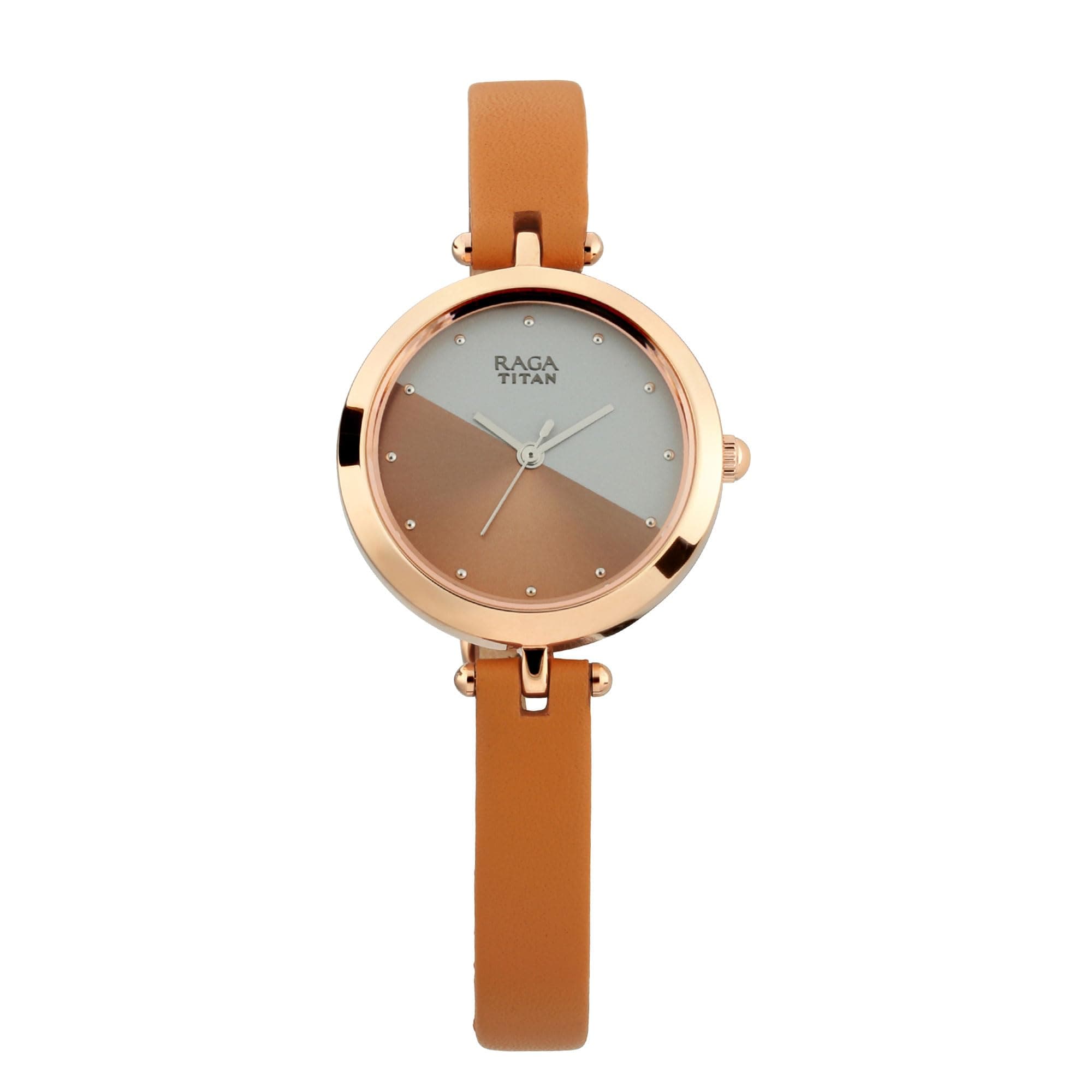 Titan Raga Viva Rose Gold Dial Women Watch with Leather Strap-NS2606WL01