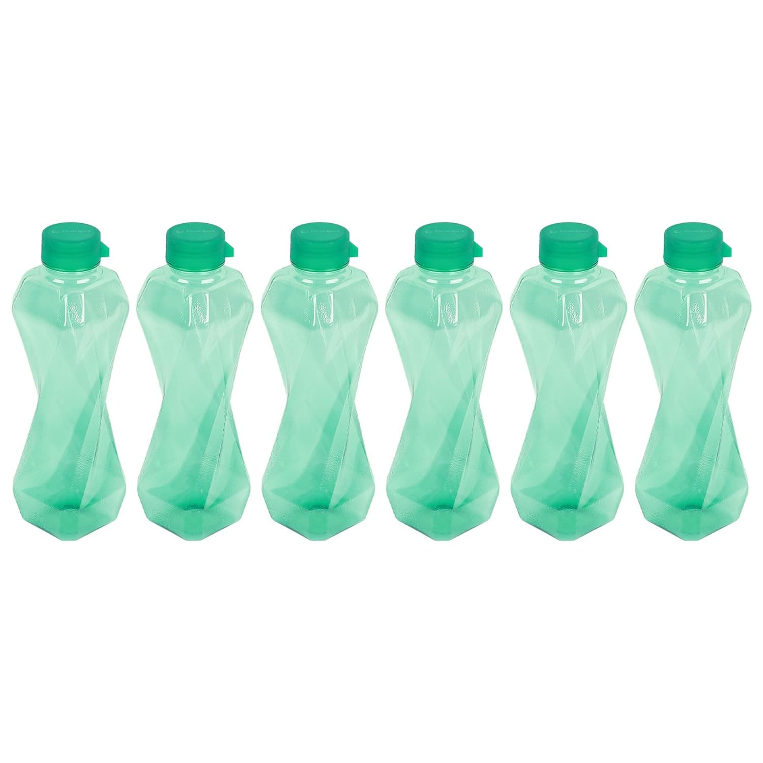 PEARLPET Twist BPA-Free Plastic Water Bottle Set |Lightweight, Leak-Proof & Freezer Safe – Pack of 6 (1000ml Each), Green