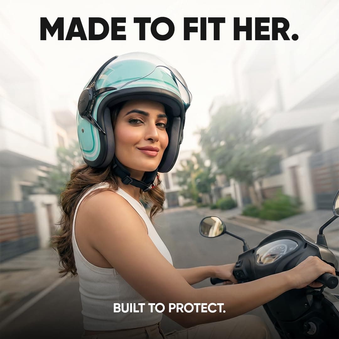 TVS MissFit Women's Open Face Helmet | Lightweight Shell | Pastel Colors Designed Exclusively for Women | Extreme Comfort Fit for Girls | Clear Visor | DOT & ISI Certified