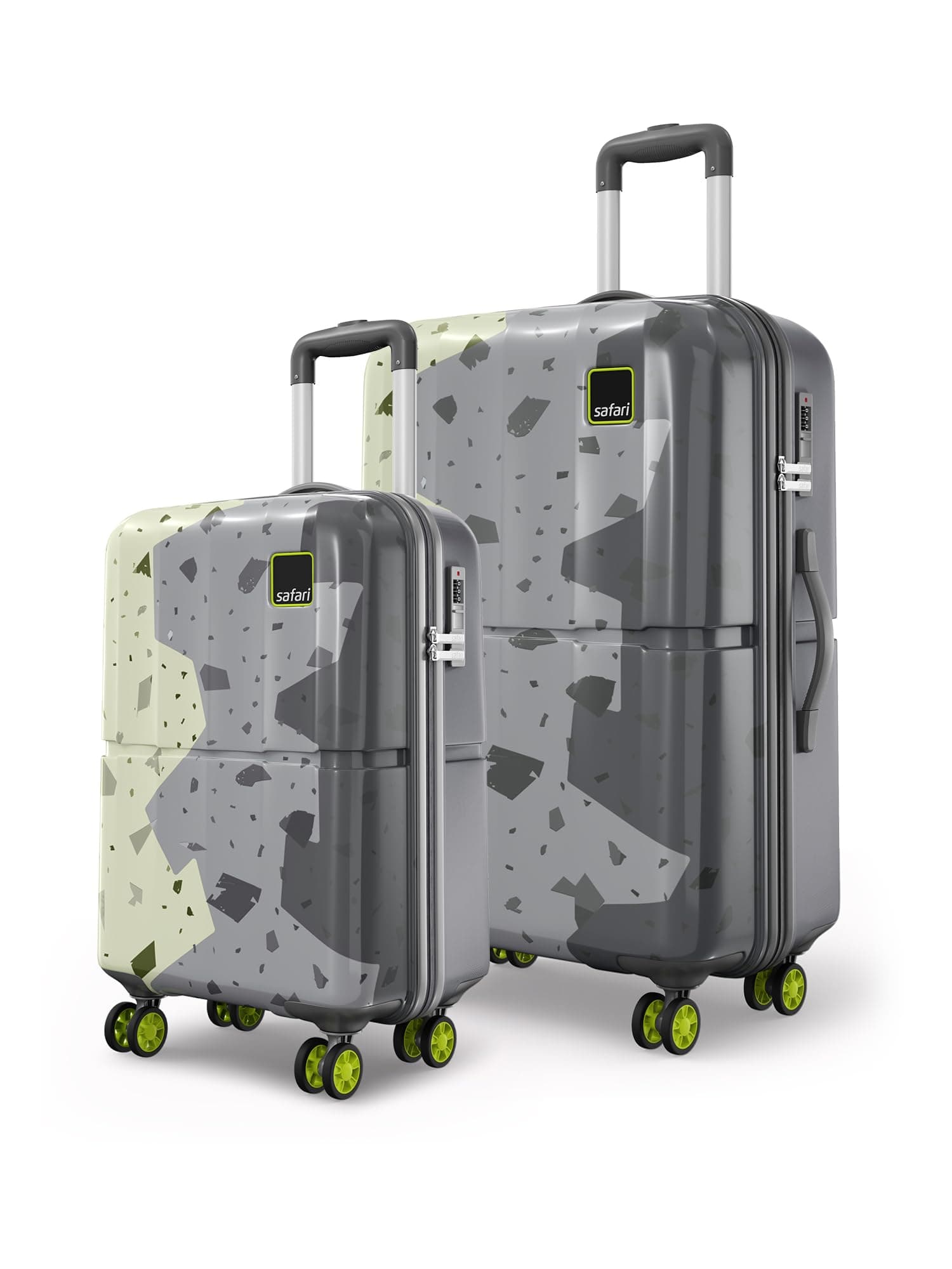 Safari Tazzo 8 Wheels Set of 2 (Cabin + Medium) Trolley Bag, Hard Case Polycarbonate, 360º Wheeling Small Check in Luggage, Suitcase for Travel, Trolley Bags for Travel, Printed