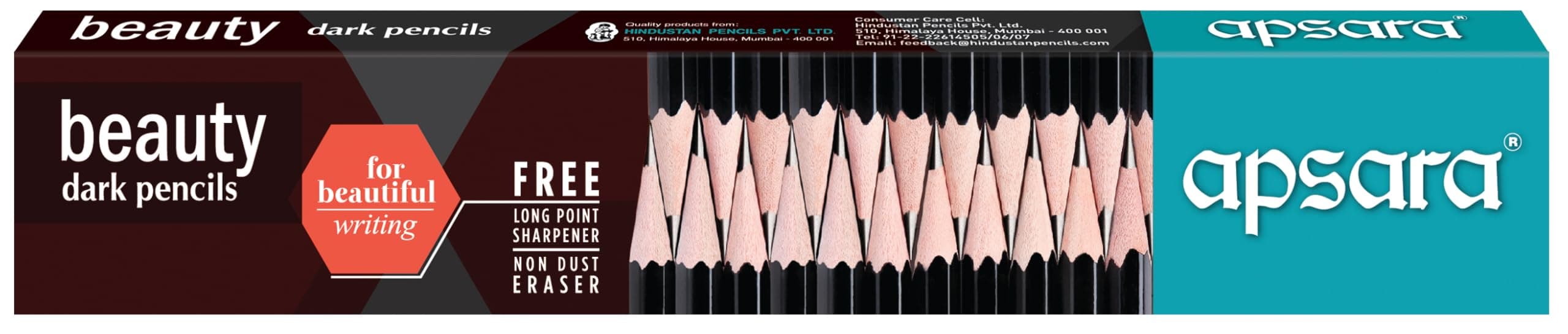 Apsara Beauty Pencils, Hexagonal Body for Strong Grip, Classic Black Design for Premium Look, Good Handwriting, Free Sharpener & Eraser, Non-toxic (Pack of 10 Pencils)