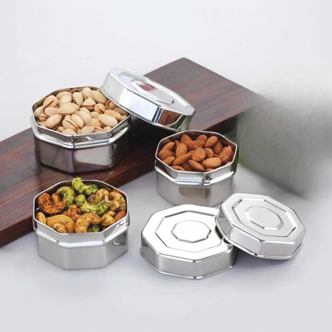 Tosaa steel Square Storage Container – Secure, Modern Design for Multi-Purpose Storage at Home or Work, Ideal for Dry Food, Spices, or Snacks, pack of - 3