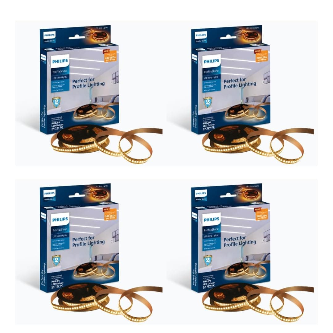 PHILIPS Polycarbonate LED Profile Light for Ceiling|5-Meter LED Strip Light for Home Decoration|Profile Shine, Warm White|Pack of 4 (Driver Required Separately)