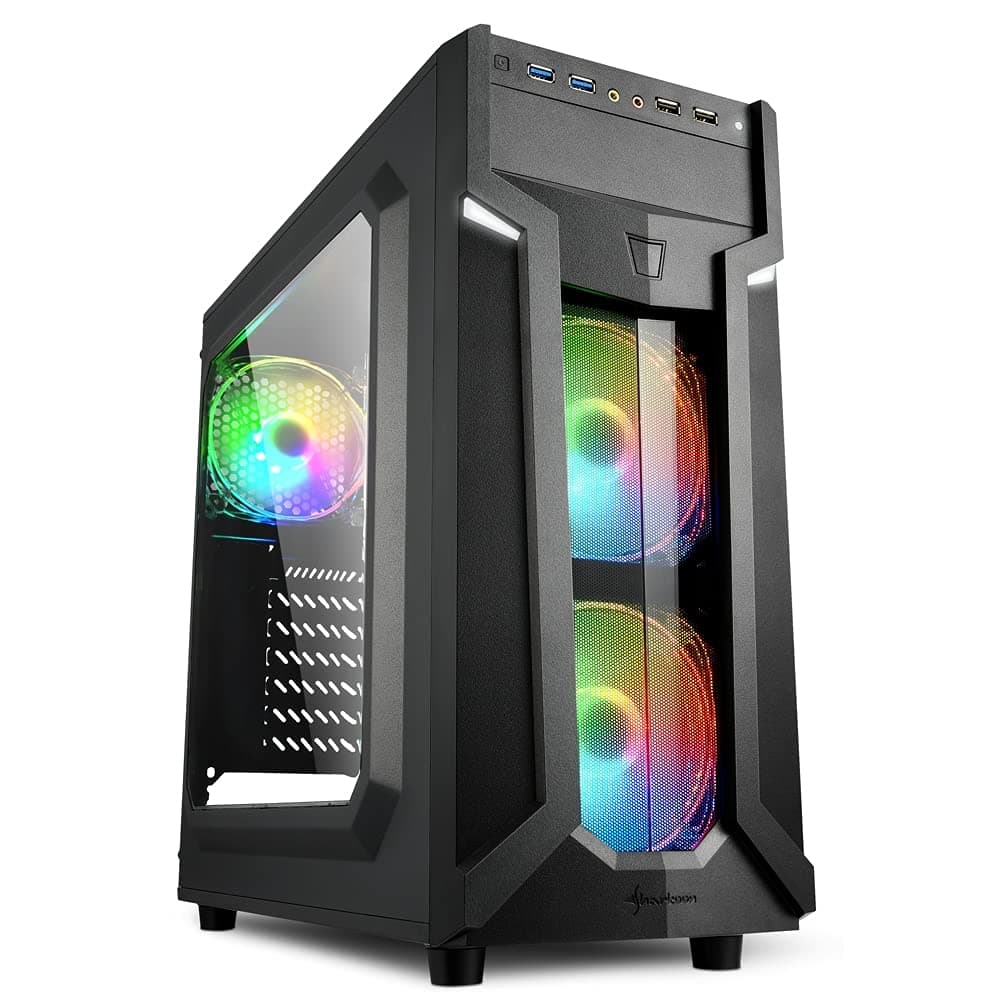 Sharkoon VG6-W RGB Mid Tower PC Computer Case I Support Mini-ITX, Micro-ATX, ATX Motherboard I Acrylic Side Panel with 3 x 120 mm Addressable RGB LED Fan (pre-Installed) - Black