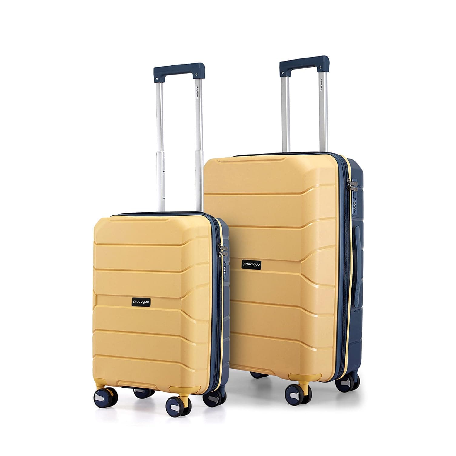 Provogue Cascade Hard-Sided PP Trolley Bag Set of 2 | Expandable Space with 8 Wheels Trolley Bags for Travel | Lightweight with Combination Lock | 5 Year Warranty (Golden Yellow/Blue Berry)