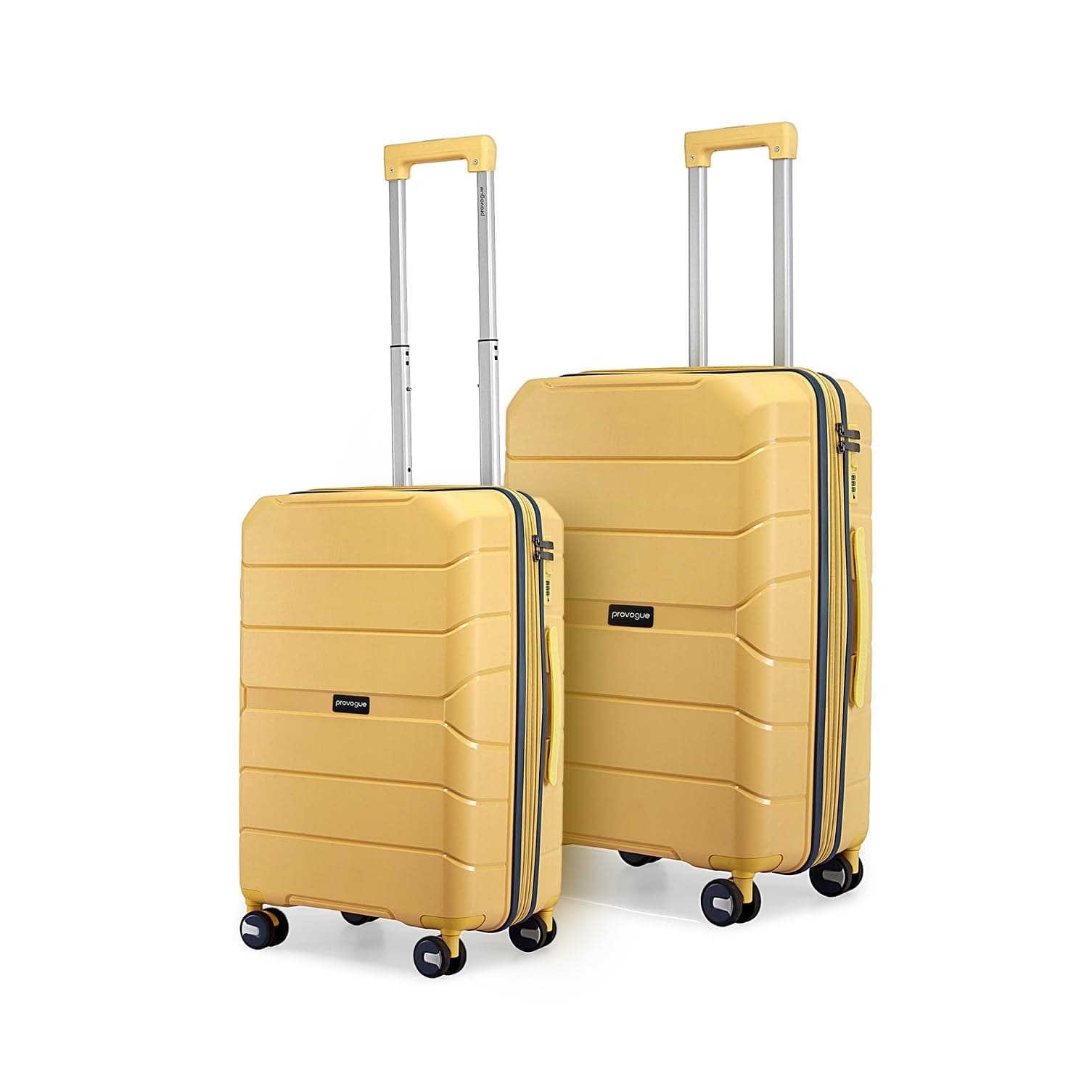 Provogue Cascade Hard-Sided PP Trolley Bag Set of 2 | Expandable Space with 8 Wheels Trolley Bags for Travel | Lightweight with Combination Lock | 5 Year Warranty (Golden Yellow)