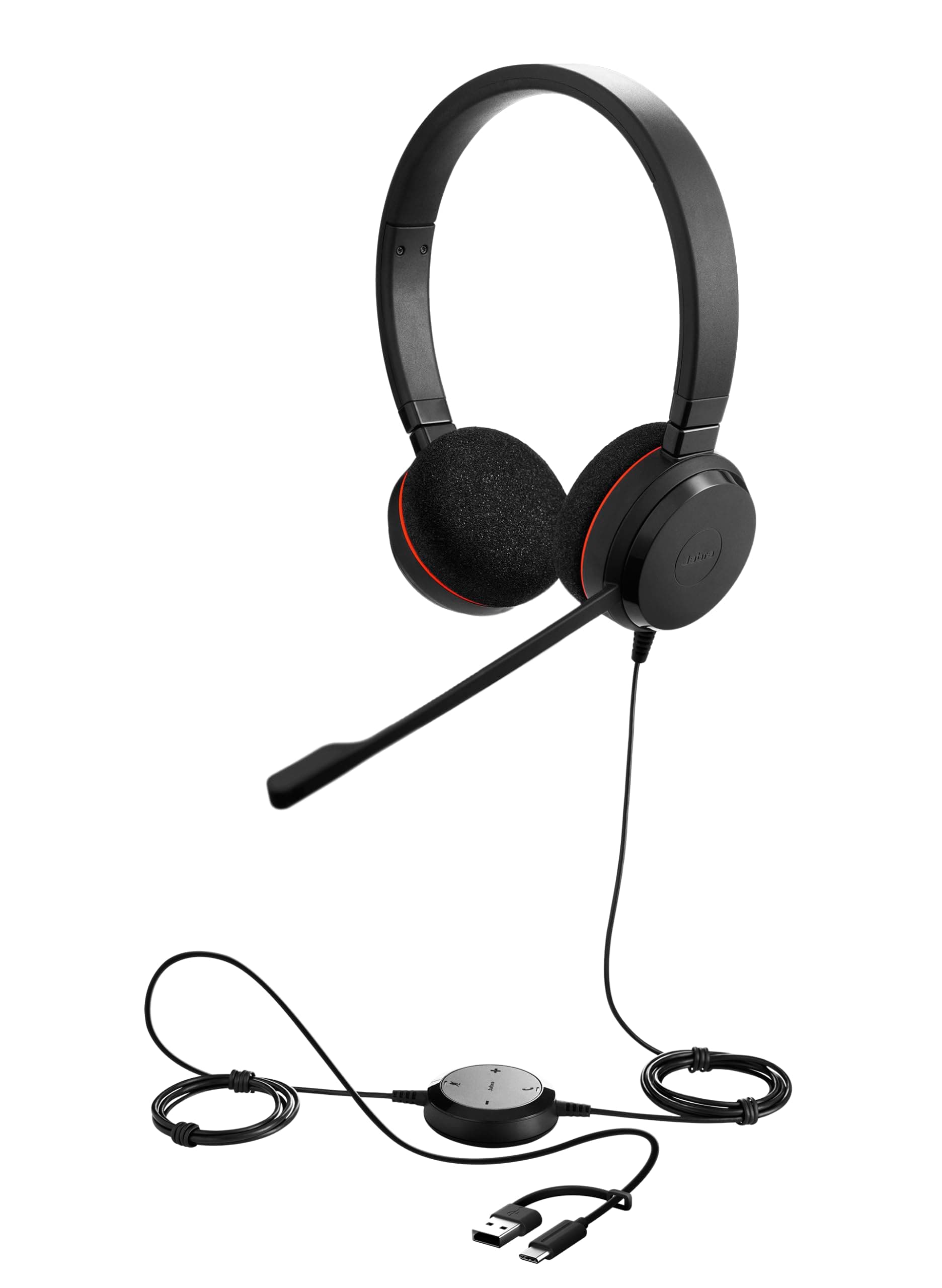 Jabra Evolve 20 Stereo Headset with noice canceling mic, Connect to Mobile/Tablet via USB-C/A, Lightweight Headband