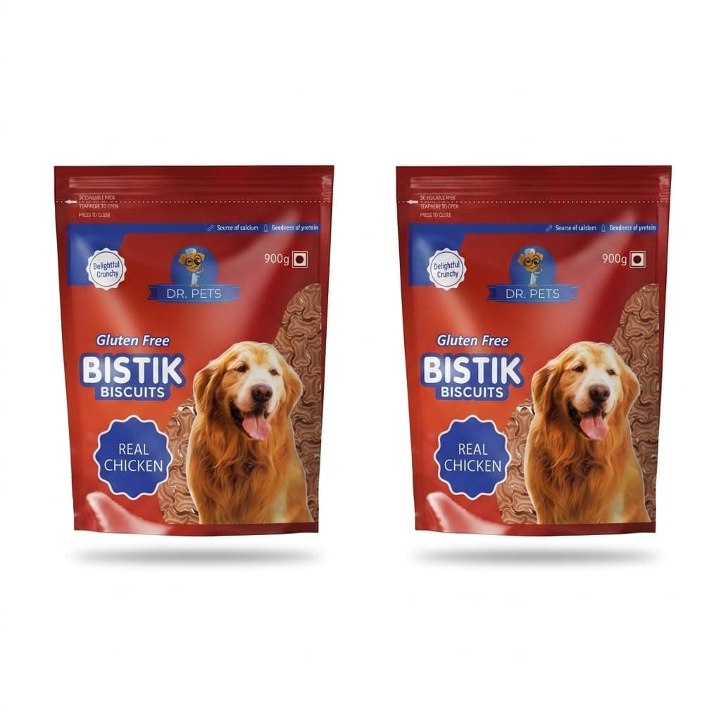 Dr. Pets Pack of 2 (900g Each) Bistik Dog Biscuits Real Chicken Flavor | Gluten Free Dog Treats | Crunchy Daily Snacks for Puppies & Adult Dogs | Training Reward & Healthy Treats