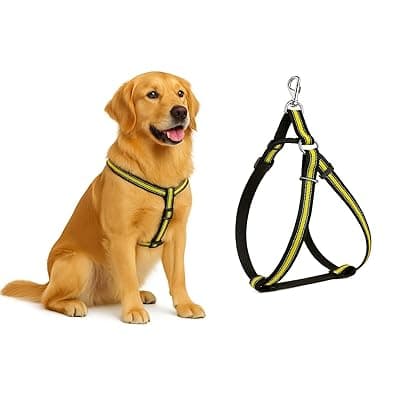 Dog Harness No Pull with Front Clip | Dog Walking Chest Harness with Reflective Adjustable Soft Padded Vest and Easy Control Handle Sizes (Medium, Yellow)