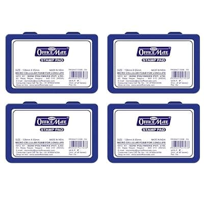 Soni Officemate Stamp Pad – Blue | 88mm x 54mm | Quick-Dry, Smudge-Free Ink | Crisp Impressions | Refillable & Durable | For Office, School, Craft & DIY | Pack of 4
