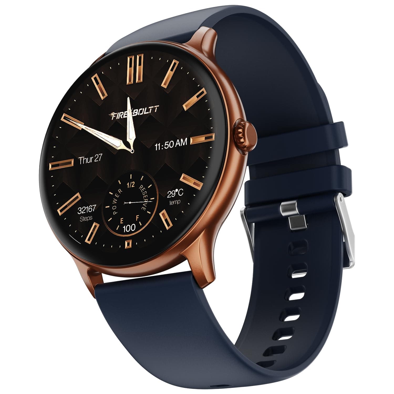 Fire-Boltt Phoenix Pro Round Smart Watch 1.39″ HD Display with Bluetooth Calling, AI Voice Assistant, SpO2 & Heart Rate Monitor, 120+ Sports Modes, IP67 Waterproof Smartwatch for Men & Women - Blue