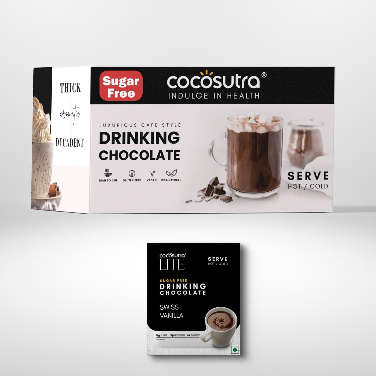 COCOSUTRA Sugar Free Drinking Chocolate | Travel Friendly Gift Hamper | Swiss Vanilla Hot Chocolate | 20 Sachets | Low Carb, Low Calorie | Stevia & Erythritol based | 400g