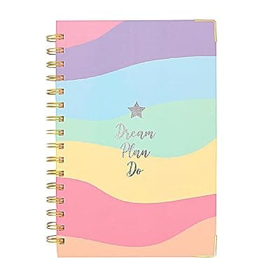 Doodle Undated Daily Planner I A5 I Hard Cover I Wiro Bound I192 Ruled Pages I 80 GSM I Lay Flat Design I Metal Corners I Plan your day, To do List, (Rainbow Plans)