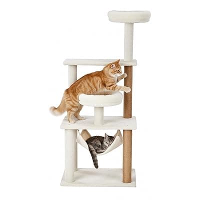 Amazon Basics Premium Imported Multi Level CAT Tree, with Large Sleeping Hammock and 2 Tall Platforms, Neutral Earthy Tones (52 X 37 X 118 CM) (XL)