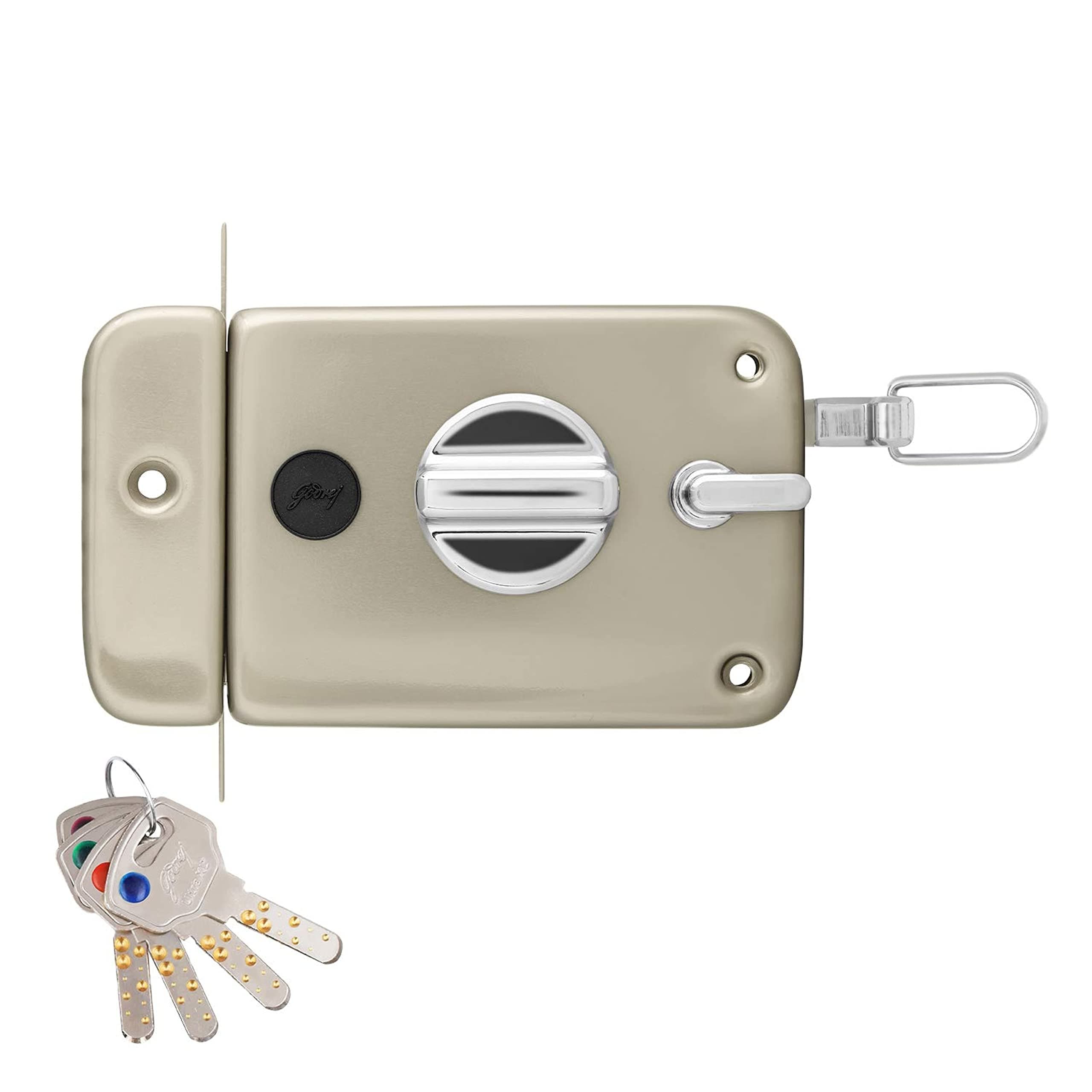 Godrej Locking Solutions and Systems Rim Lock|Twinbolt Ultra XL+|1CK Latchbolt|for Inside Opening Door|Left/Right Handed Doors|4 Keys|5-Year Warranty|Automatic Locking|Satin Nickel Finish