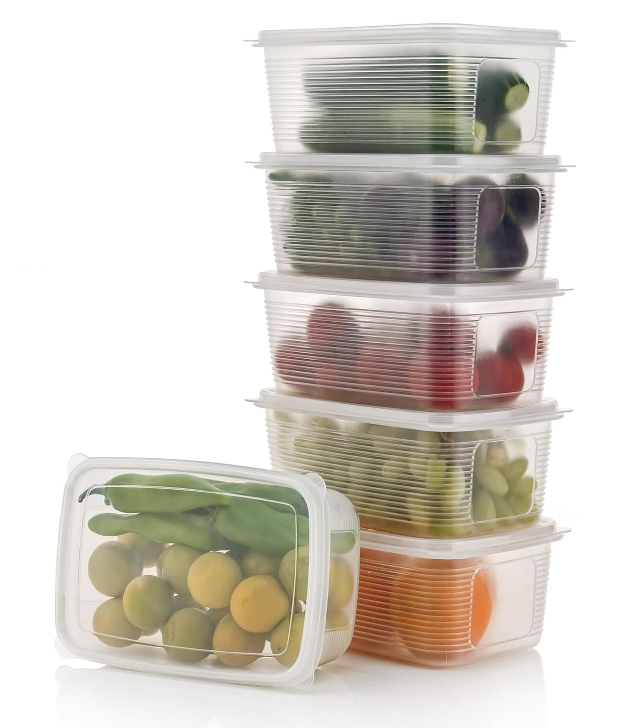 OLMARTT KITCHENWARE Fridge Storage Containers with Secure-Sealing Lids, Freshness-Boosting Organizer for Fruits, Vegetables, Meat, and Fish - Keeps Food Fresh Longer (Set of 4)