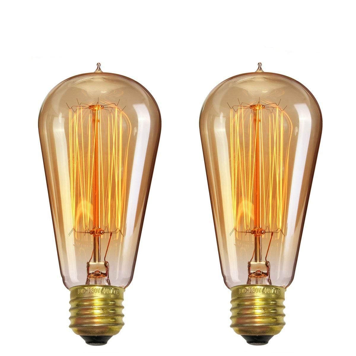 Groeien 40W Dimmable Industrial Pendant Filament Light Bulbs, 370 Lumens (Warm White Light Yellowish, 2.5" x 5.8") - Pack of 2