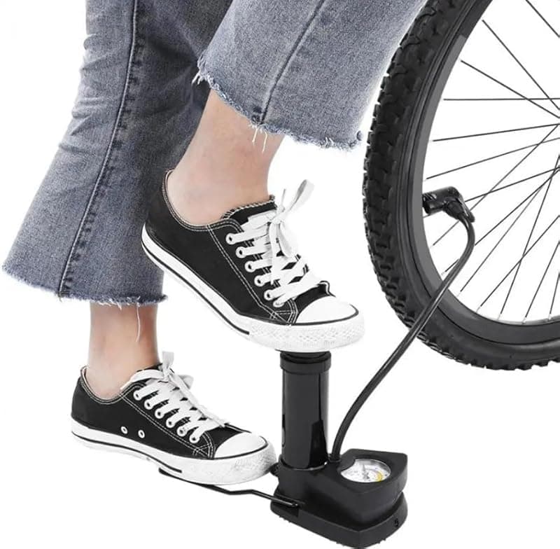 Portable High Pressure Foot Air Pump with Heavy Compressor Cylinder & Pressure Gauge for Bicycle, Car, Motorbike, Football, and Tubeless Tyres | Durable Floor Cycle Pump – Black