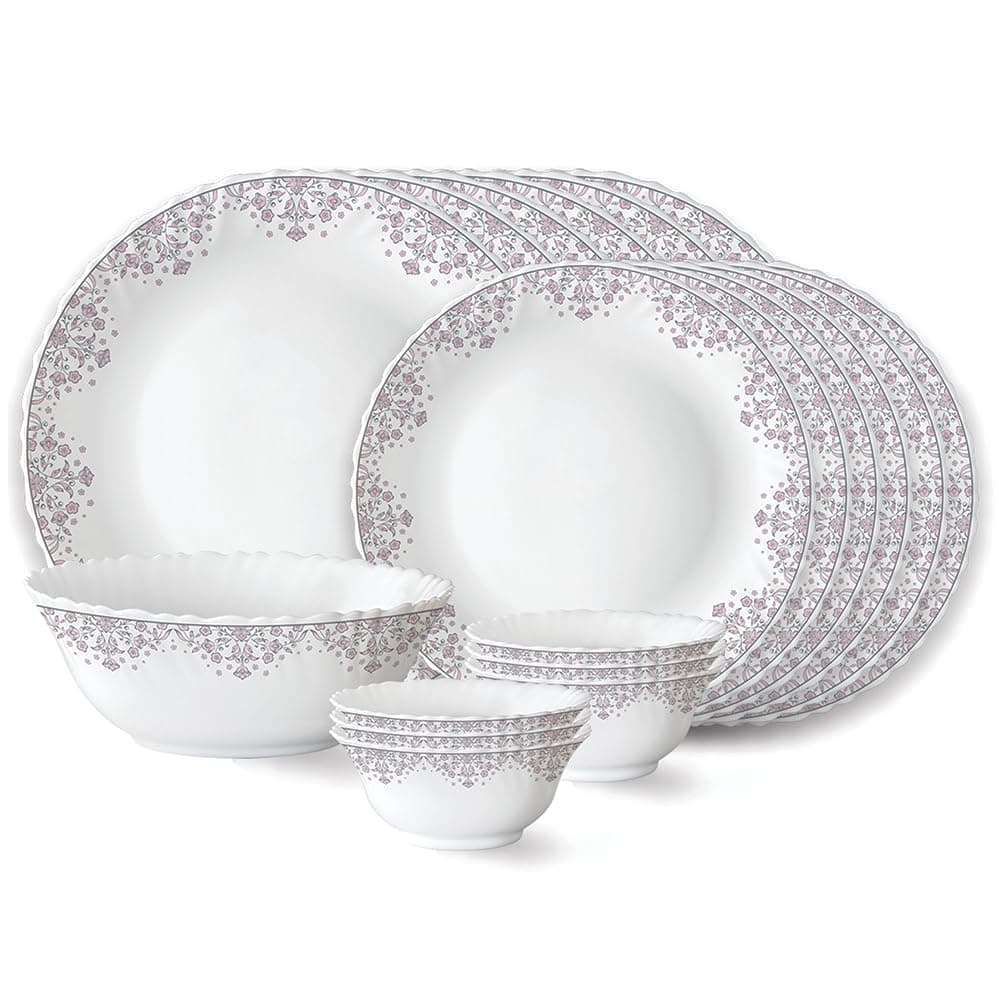 Larah by Borosil Lark Fluted Series Opalware Dinner Set | 19 Pieces for Family of 6 | Microwave & Dishwasher Safe | Bone-Ash Free | Crockery Set for Dining & Gifting | Plates & Bowls | White