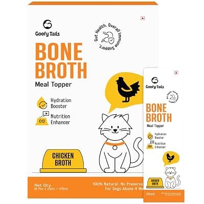 Goofy Tails Chicken Bone Broth for Cats 25 ml (25ml X 15 Pack), Human Grade, Preservative Free, Gut Friendly Cat Food Topper, Cat Supplements with Natural Collagen