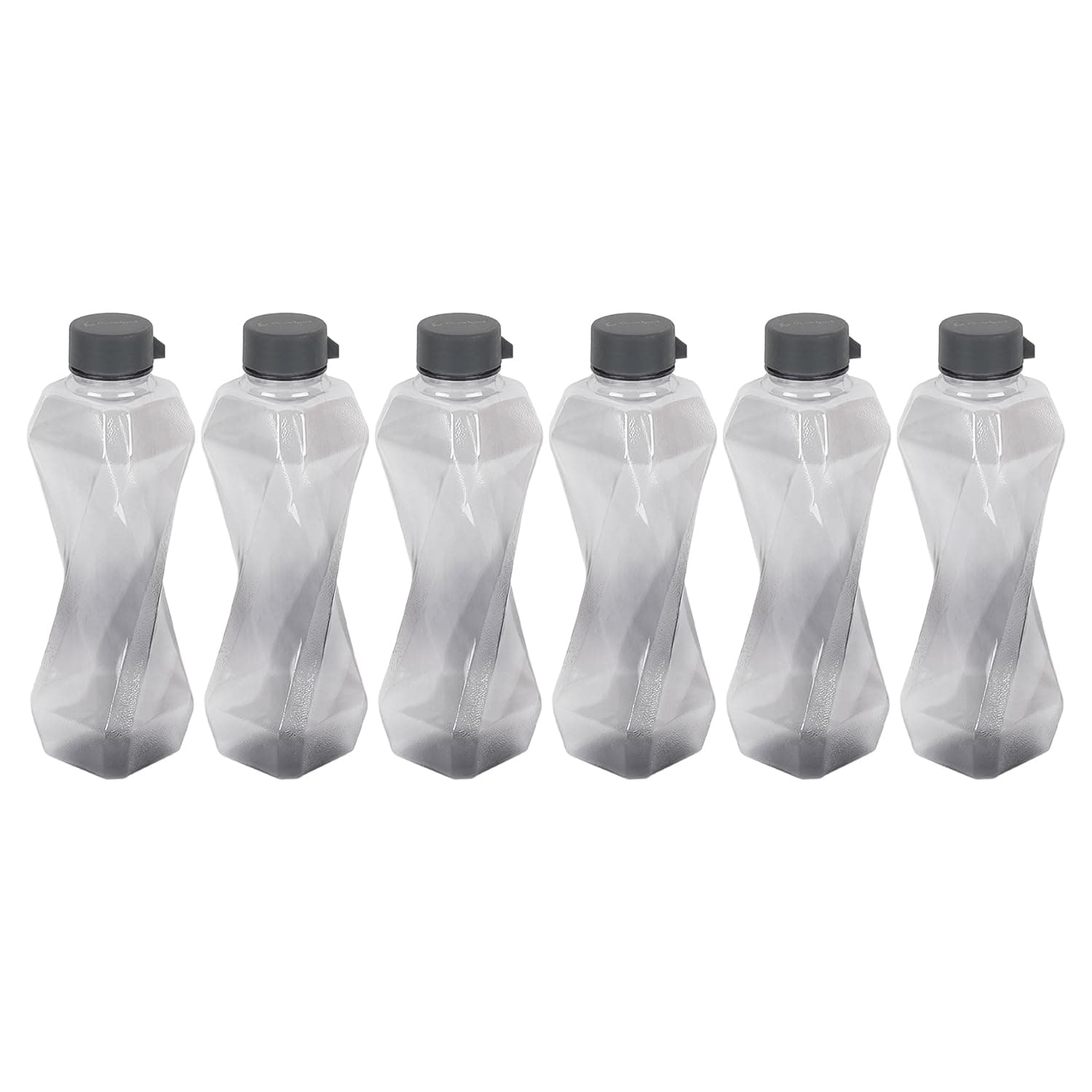 PEARLPET Twist BPA-Free Plastic Water Bottle Set |Lightweight, Leak-Proof & Freezer Safe – Pack of 6 (1000ml Each), Grey