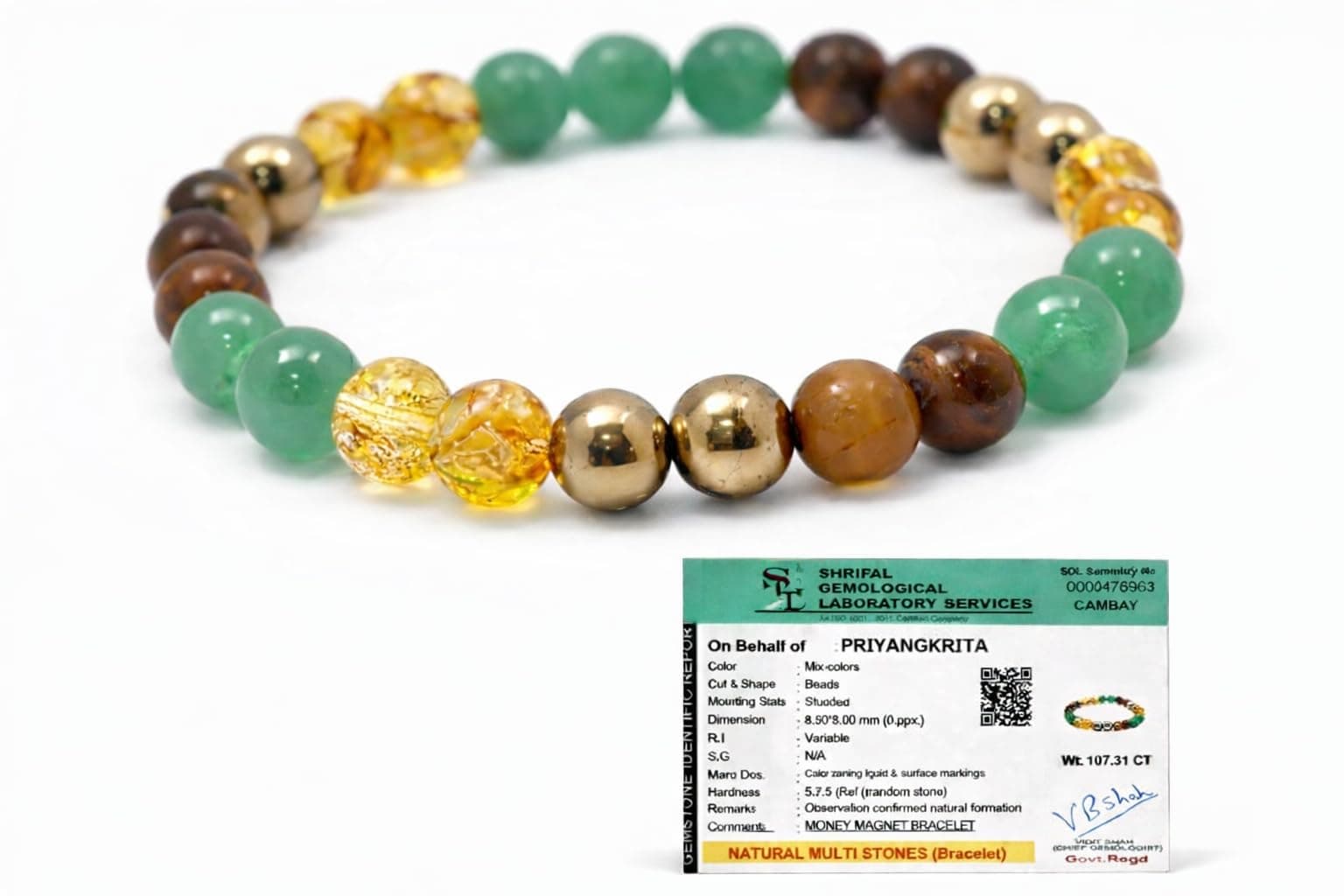 Priyangkrita Dhan Vridhi Money Magnet Bracelet, Lab Certified, Multi-Color Gemstone Beaded