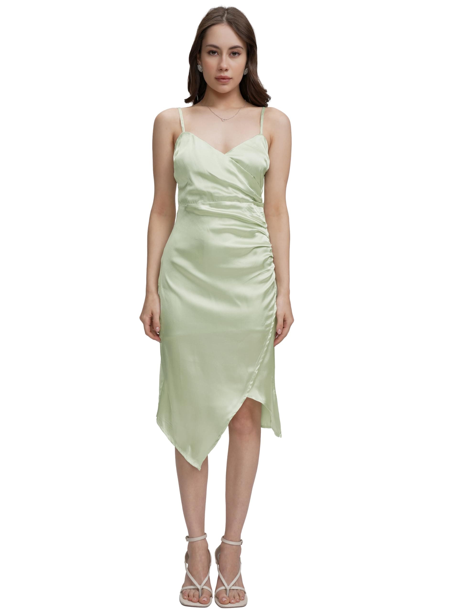 Tokyo Talkies Women's Elegant Shoulder Strap Ruched Sheath Dress | Flattering Short Silhouette for a Chic Look