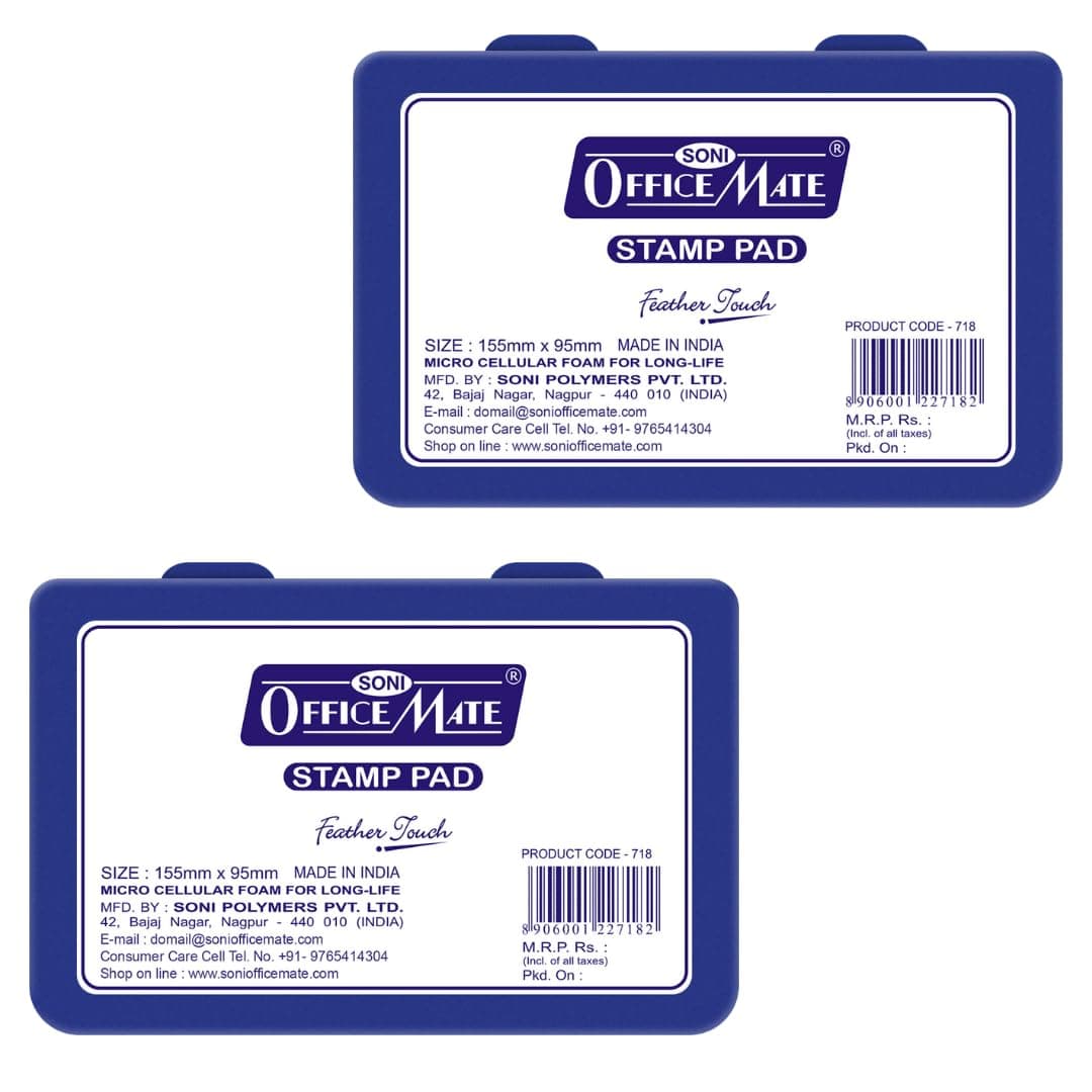 Soni Officemate Large Stamp Pad – Blue | Pack of 2 | Quick-Dry, Smudge-Free Ink | Refillable | Long-Lasting Impressions | for Office, School, Craft & DIY