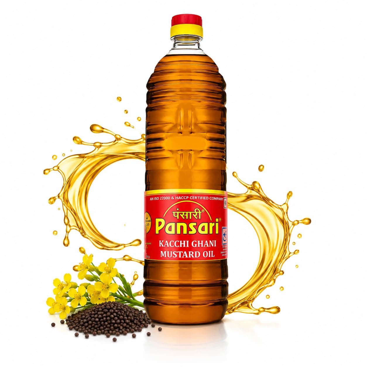 Pansari Kacchi Ghani Mustard Oil 900ml | Cold Pressed & Naturally Extracted | Fortified with Vitamin A & D | Rich in Omega 3 & 6 | Ideal for Cooking, Skin & Hair Care (900-ML)