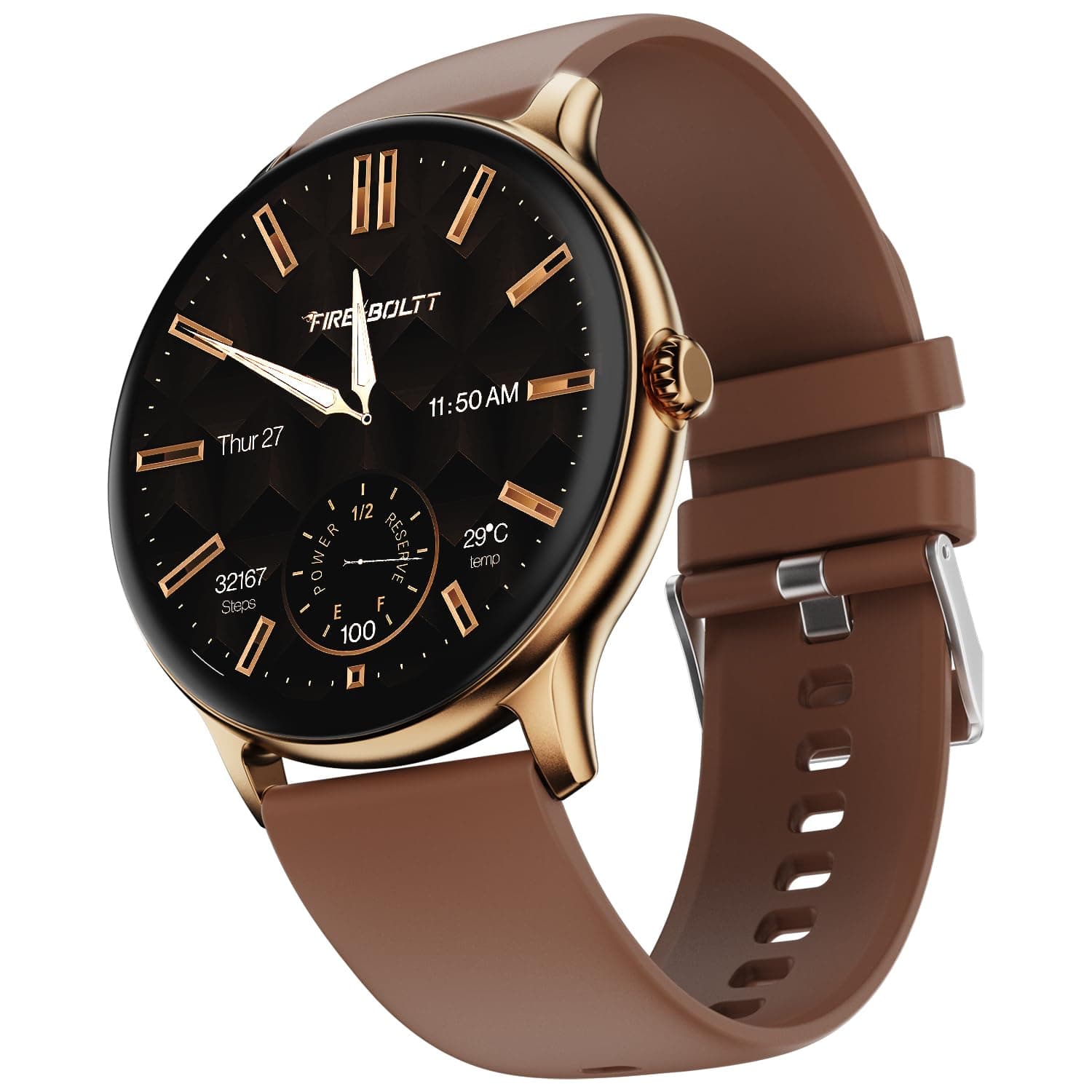 Fire-Boltt Phoenix Pro Round Smart Watch 1.39″ HD Display with Bluetooth Calling, AI Voice Assistant, SpO2 & Heart Rate Monitor, 120+ Sports Modes, Smartwatch for Men & Women - Mocha Mousee