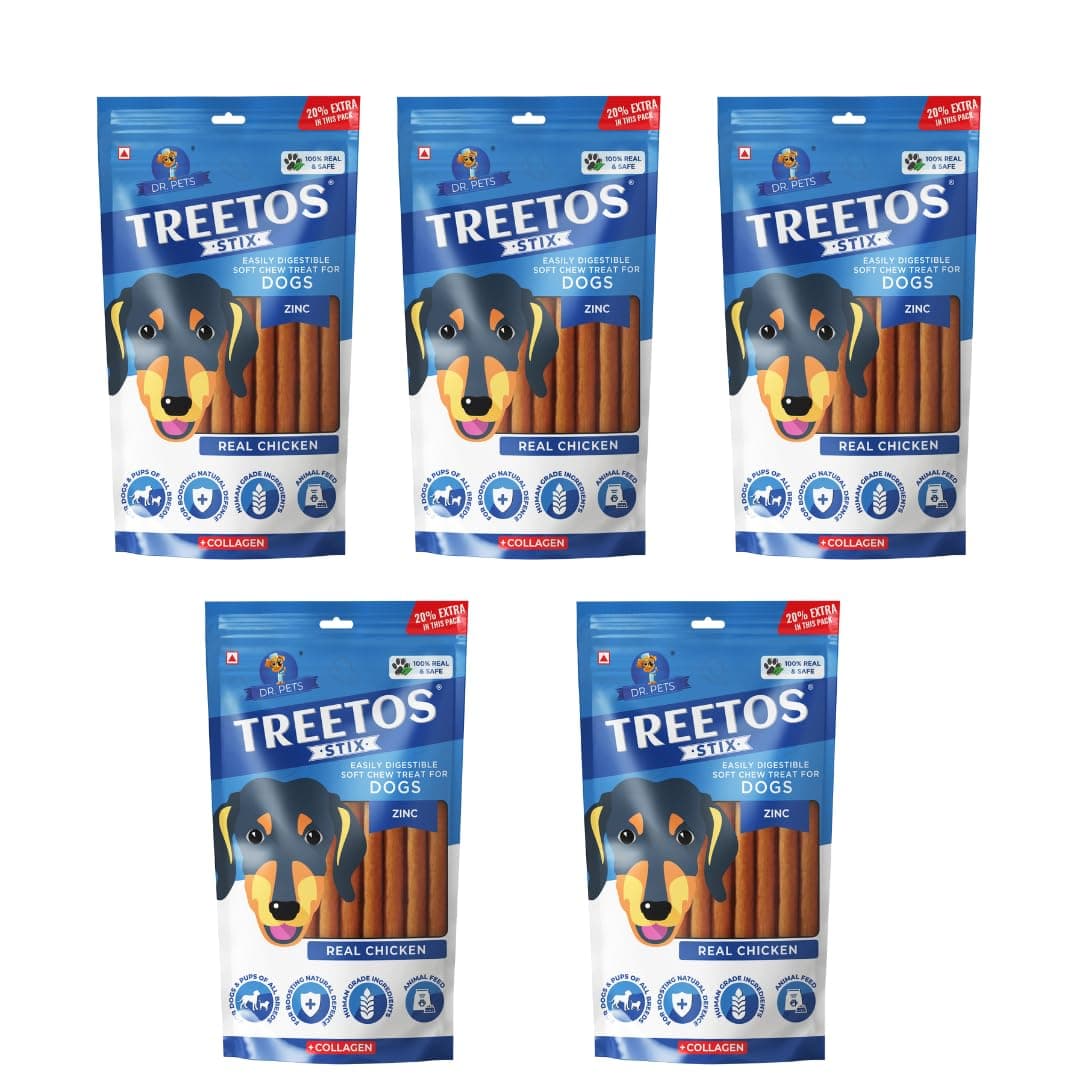 Dr. Pets Pack of 5 Chicken Dog Chew Sticks for Dogs Dental Stick, Calcium Bone and Chicken Dog Biscuits Healthy Treats and Training Snacks Long Lasting Chew Sticks for Small and Large Breed