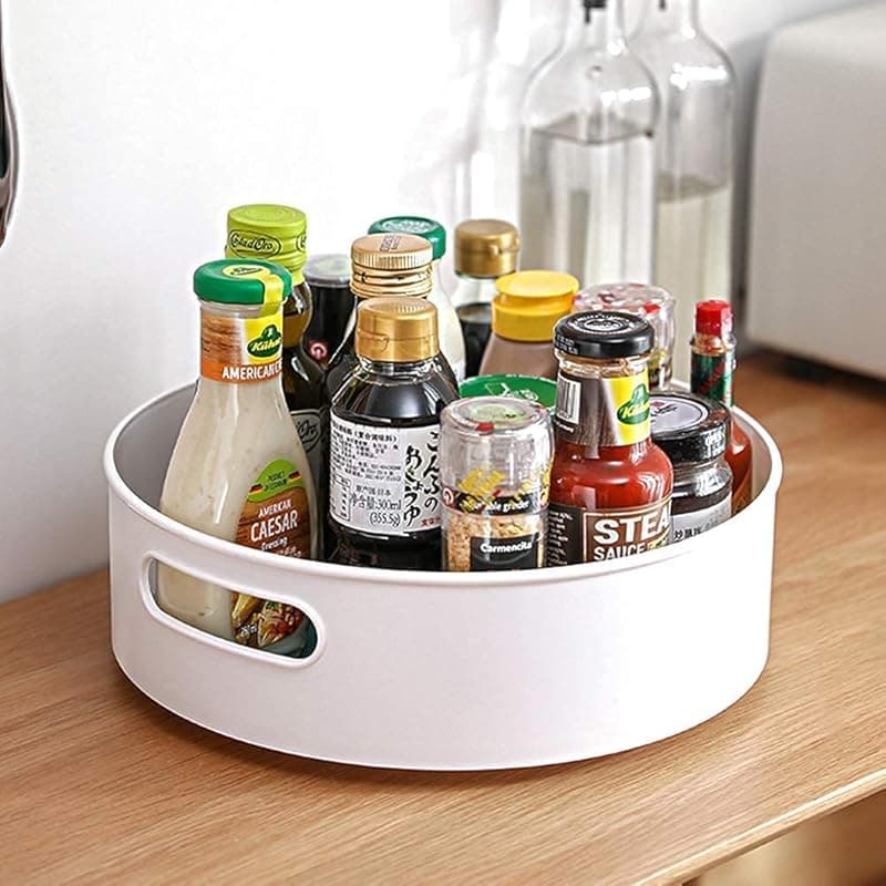 Stewit Multi-Purpose 360° Rotating Organizer Tray/Kitchen Organizer/Multi- Function Rotating Tray/Cosmetics Organizer (Off-White), Round