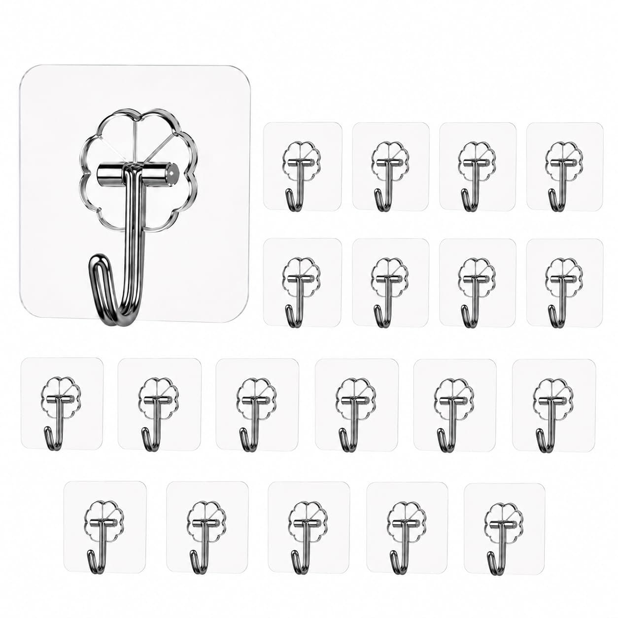 Bindian Self Adhesive Wall Hooks - 25 Pcs Heavy Duty Wall Hooks for Hanging | Nail Free Sticky Hooks for Heavy Items Without Drilling, Transparent Hanger for Wall Hook (25, White)