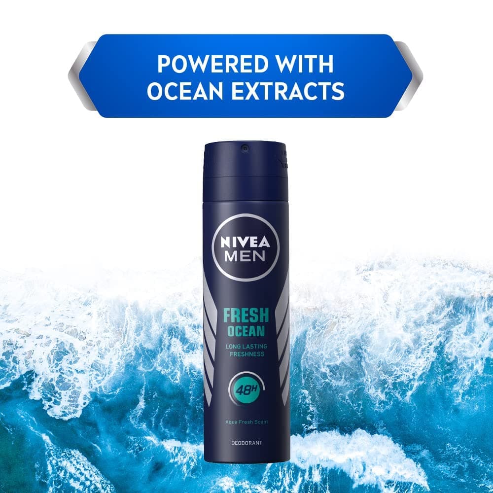 Nivea Men Fresh Ocean Aquatic Deodorant Spray, 150Ml (Pack Of 2)