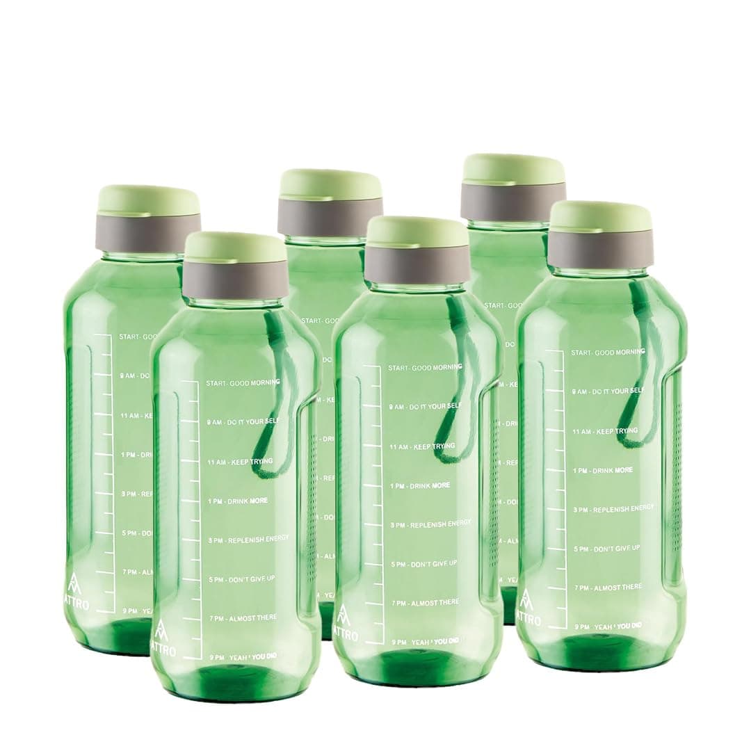 ATTRO Ultra Pro Motivational 1.5-Liter BPA-Free Water Bottle with Leak-Proof Flip-Top Cap, Nylon Strap and Stylish Color for Daily Hydration- Mint Green-Set Of 6