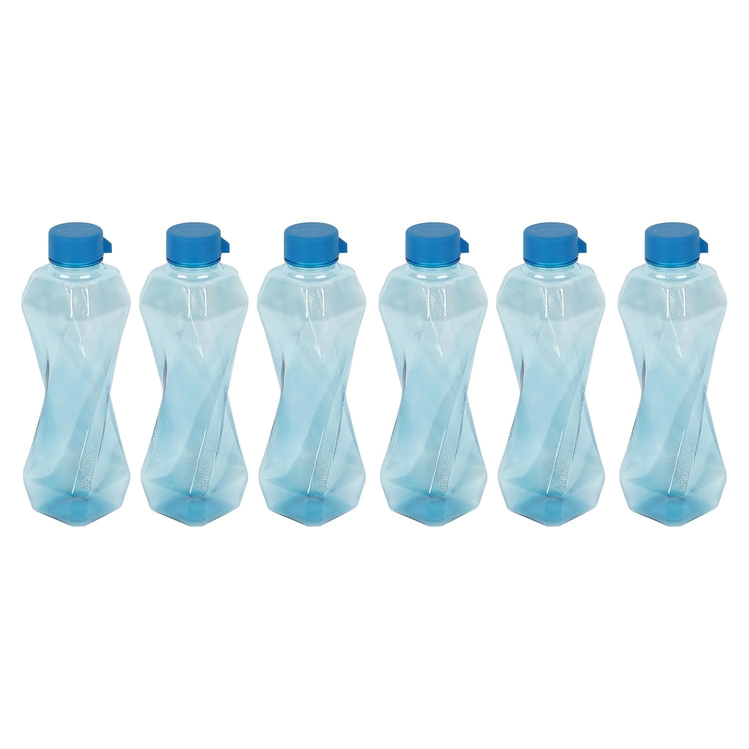 PEARLPET Twist BPA-Free Plastic Water Bottle Set |Lightweight, Leak-Proof & Freezer Safe – Pack of 6 (1000ml Each), Blue