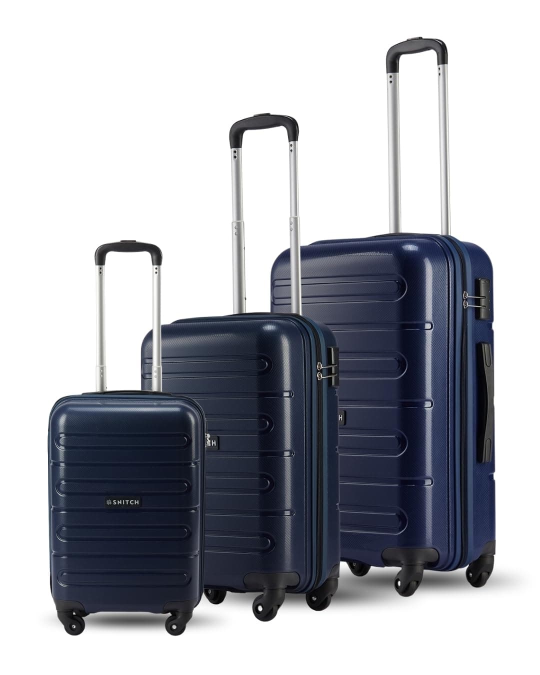 SNITCH Loop 3Pc Set Blue Polypropylene Hard Travel Suitcase - Suitcase for Travel Set of 3 & Luggage with 4 Wheels, Secure Lock & Free Shoe Bag