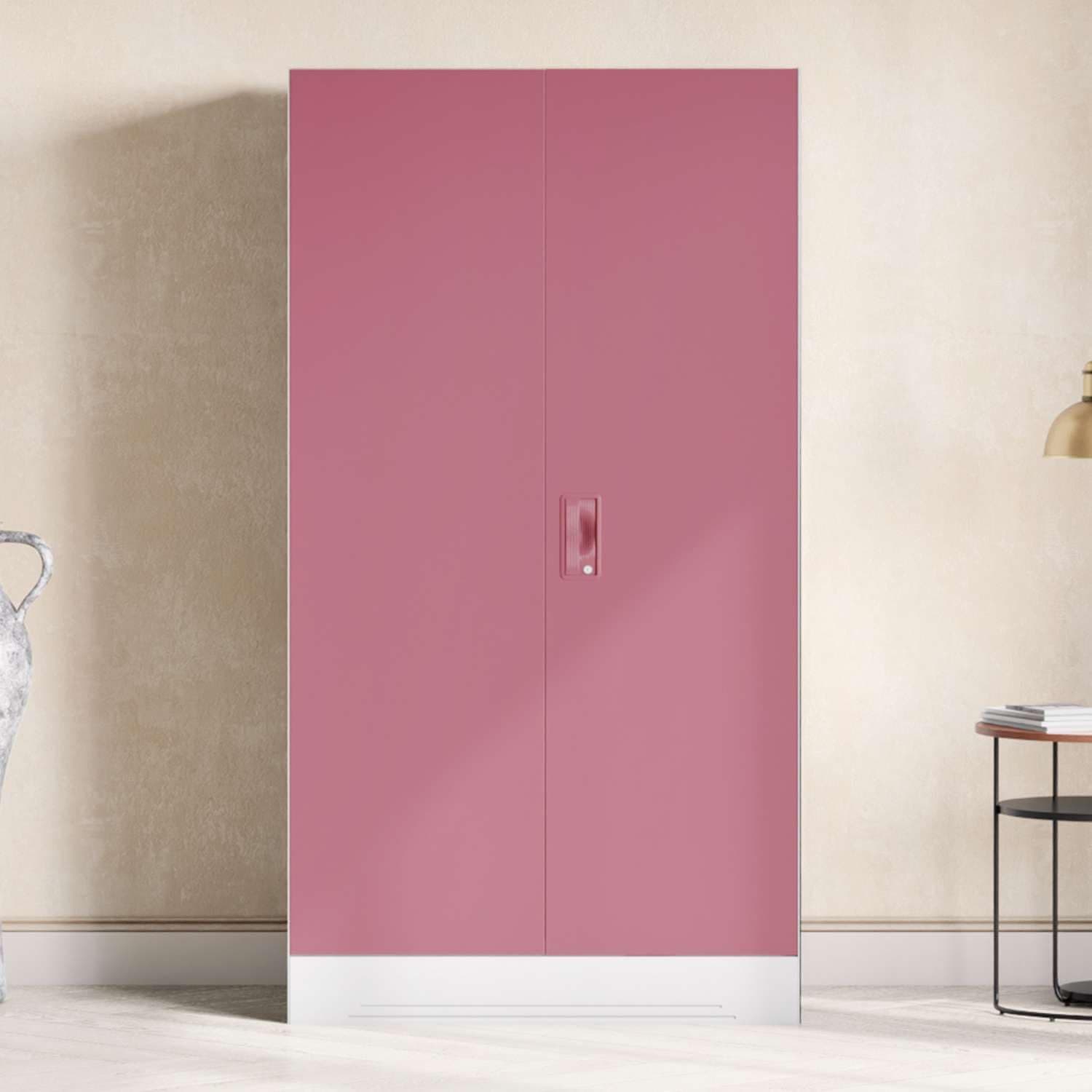 Interio by Godrej Almirah Slimline 2-Door Steel Almirah, Cupboard for Clothes (Royal Ivory and Dusty Rose), 1-Year Warranty, 1 Locker, 4 Shelves