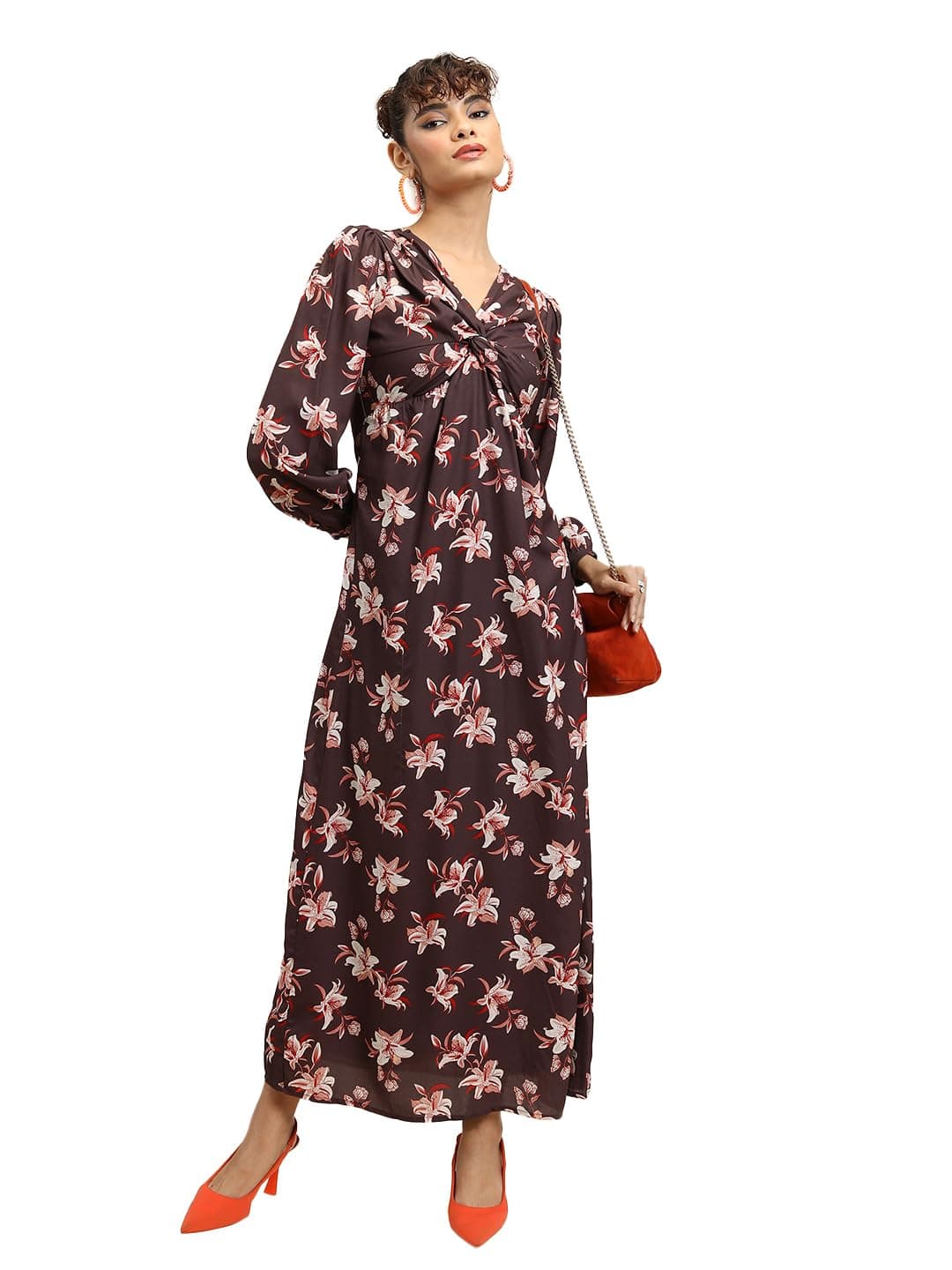 Tokyo Talkies Women's Long Sleeves V-Neck Printed Dresses | Stylish Dresses | Casual Dresses