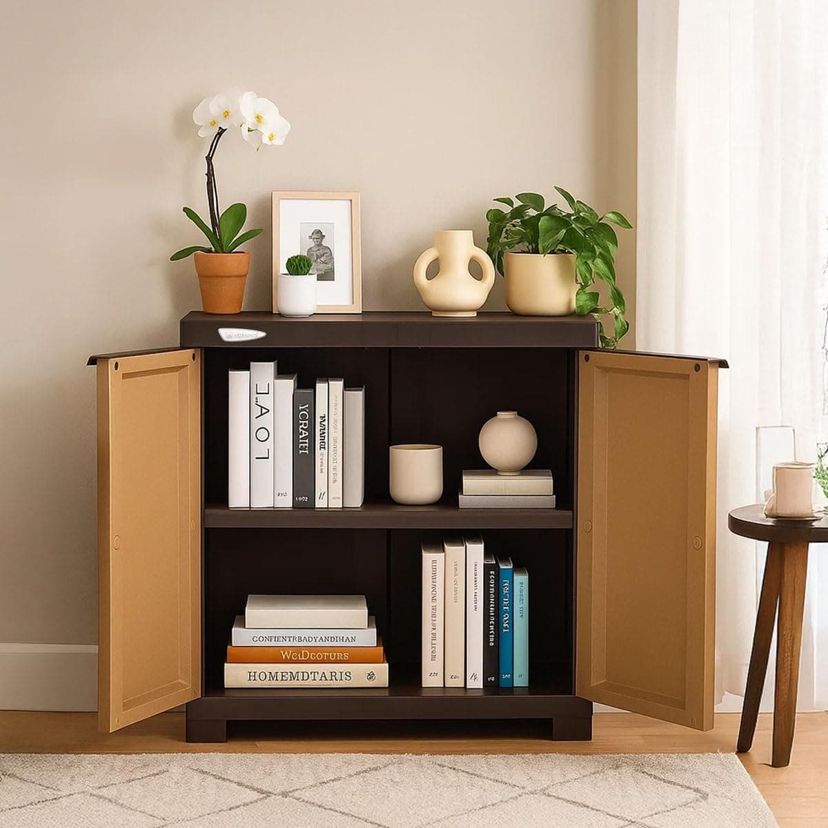 Nilkamal SpaceMax 2 Shelves Plastic Bookshelf with 3-Year Warranty| Multipurpose Storage Cabinet & Book Rack for Home | Durable, Waterproof, Easy-Clean | Living Room & Bedroom Organiser | Sandy Brown