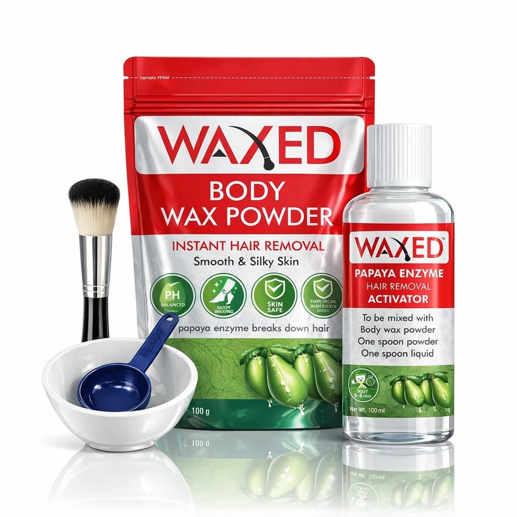 WAXED™ Body Wax Powder for Women Waxing Set | Instant Hair Removal | Papaya Enzyme Activator | Full Body Wax | 100g Powder + 100ml Activator | With Bowl, Spoon & Brush Included.(Pack of 1)