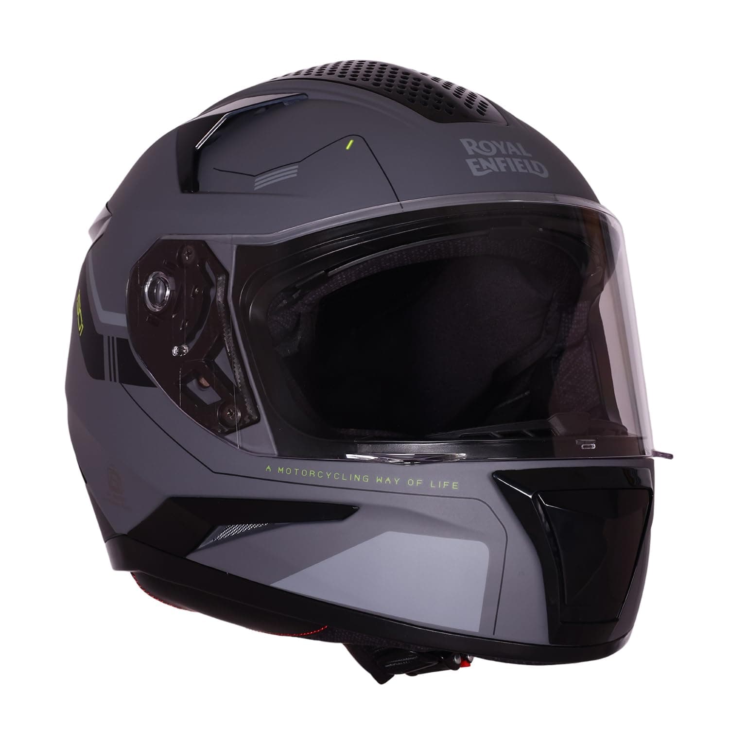 Royal Enfield AIR-X 1901 Full Face Helmet | Certification: ISI & DOT | High Impact Grade ABS Shell |Multipore Ventilation System | Aerodynamic Design with Aggressive Styling | Gray (L) 60 CM