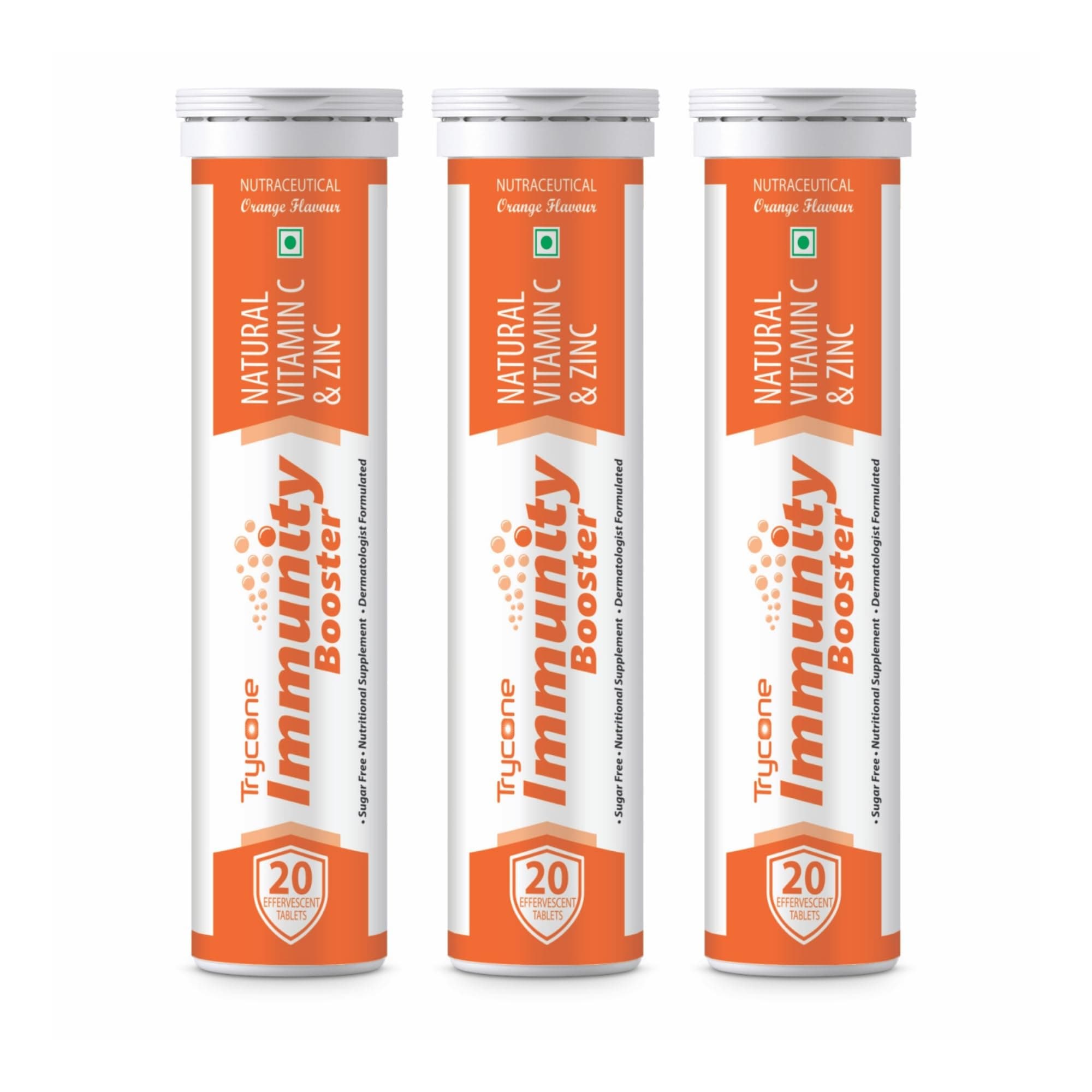 Trycone Immunity Booster For Adults With Natural Vitamin C From Amla Extract & Zinc – Antioxidant – Immunity Booster – Skin Care - 60 Effervescent Tablets – Orange Flavour